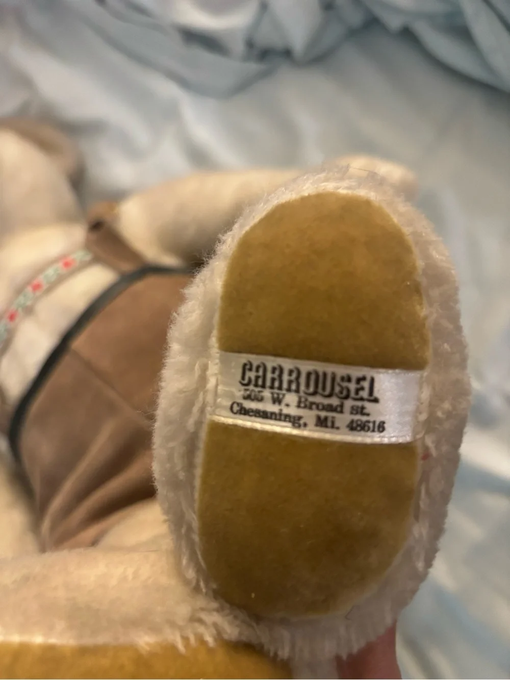 Vintage Carrousel Teddy Bear Signed Lederhosen Bavarian Wind Up Musical Large